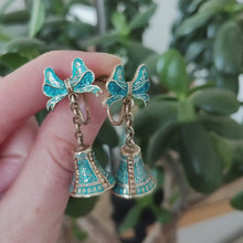 Load and play video in Gallery viewer, Vintage Siam Sterling Silver Enamel Bell Drop Earrings
