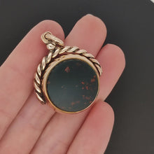 Load and play video in Gallery viewer, Antique 9ct Rose Gold Bloodstone &amp; Carnelian Round Swivel Fob video
