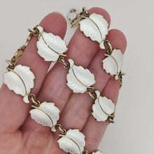Load and play video in Gallery viewer, Vintage Volmer Bahner Sterling Silver Gilt White Enamel Leaf Choker Necklace
