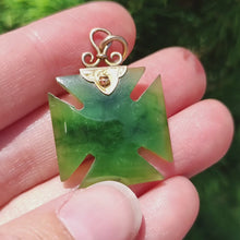 Load and play video in Gallery viewer, Victorian 9ct Gold Nephrite Jade Cross Pattée Pendant
