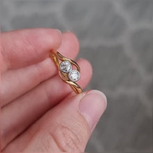 Load and play video in Gallery viewer, Antique 18ct Gold &amp; Platinum Diamond Crossover Ring
