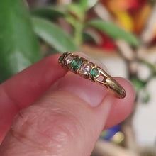 Load and play video in Gallery viewer, Antique 18ct Yellow Gold Emerald and Diamond Five Stone Ring
