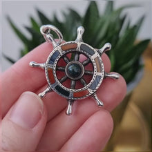 Load and play video in Gallery viewer, Victorian Silver Scottish Agate Ship&#39;s Wheel Pendant
