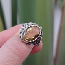 Load and play video in Gallery viewer, Vintage Silver Citrine Floral Ring
