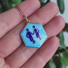 Load and play video in Gallery viewer, Vintage David Andersen Silver Gilt Enamel Gemini Zodiac Pendant with Chain
