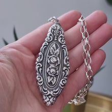 Load and play video in Gallery viewer, Antique Sterling Silver Floral Pendant with Sterling Silver Chain
