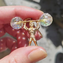 Load and play video in Gallery viewer, Vintage 9ct Yellow Gold Weightlifter Bodybuilding Charm Pendant
