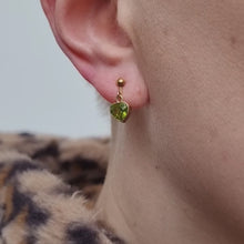 Load and play video in Gallery viewer, Vintage 9ct Gold Peridot Heart Screw Back Earrings video
