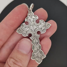 Load and play video in Gallery viewer, Victorian Sterling Silver Ornate Engraved Cross | Hallmarked Birmingham 1884
