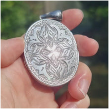 Load and play video in Gallery viewer, Antique Silver Engraved Locket Pendant video
