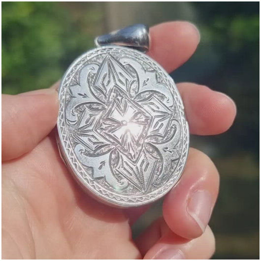 Antique Silver Engraved Locket Pendant video