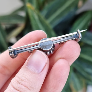 Antique Silver Old Cut Paste Bar Brooch in hand