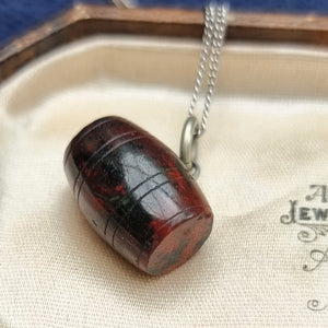Antique Carved Bloodstone Barrel Charm Necklace