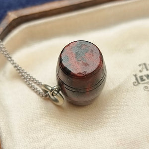 Antique Carved Bloodstone Barrel Charm Necklace