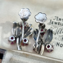 Load image into Gallery viewer, Vintage 9ct White Gold Ruby Screw-Back Earrings back view

