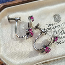 Load image into Gallery viewer, Vintage 9ct White Gold Ruby Screw-Back Earrings side view
