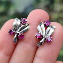 Load image into Gallery viewer, Vintage 9ct White Gold Ruby Screw-Back Earrings in hand
