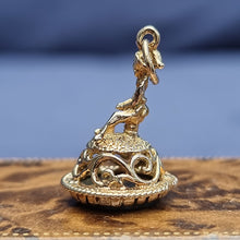 Load image into Gallery viewer, Vintage 9ct Gold Pixie on Toadstool Bloodstone Fob Seal
