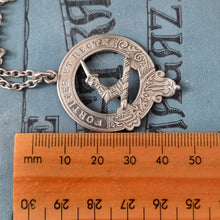 Load image into Gallery viewer, Vintage Sterling Silver Scottish &quot;Fortiter Et Recte&quot; Eliott Clan Necklace next to ruler
