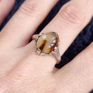 Antique Sterling Silver Agate Ring modelled