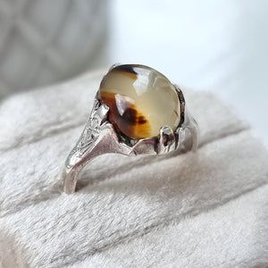 Antique Sterling Silver Agate Ring in box