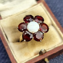 Load image into Gallery viewer, Vintage 9ct Gold Garnet &amp; Opal Cluster Ring in box
