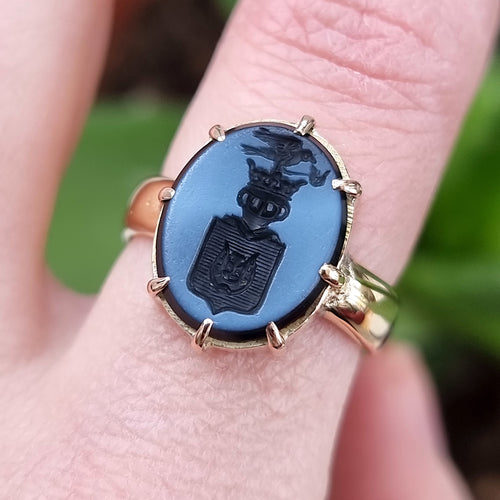 Antique 18ct Gold Russian Noble Family Coat of Arms Ring modelled