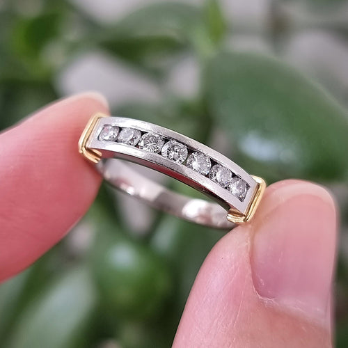 Platinum & Gold Brilliant Cut Diamond 0.35ct Half Eternity Ring in hand