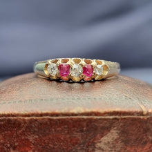Load image into Gallery viewer, Antique 18ct Gold Ruby &amp; Diamond Five Stone Ring front view
