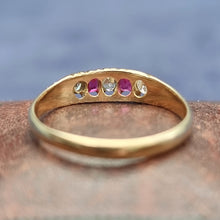 Load image into Gallery viewer, Antique 18ct Gold Ruby &amp; Diamond Five Stone Ring rear view
