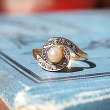 Load image into Gallery viewer, Antique Style 18ct Gold Pearl &amp; Rose-Cut Diamond Swirl Ring front
