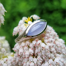 Load image into Gallery viewer, 18ct White Gold Blue Chalcedony Ring with flowers
