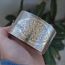 Load and play video in Gallery viewer, Art Deco Silver Wide Cuff Bangle | Hallmarked Birmingham 1933
